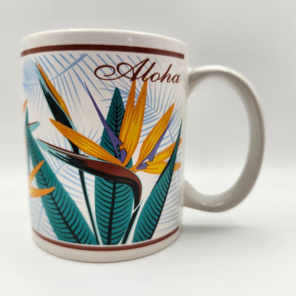 Vintage 90s Island Treasures Aloha Birds Of Paradise Coffee Mug 12oz